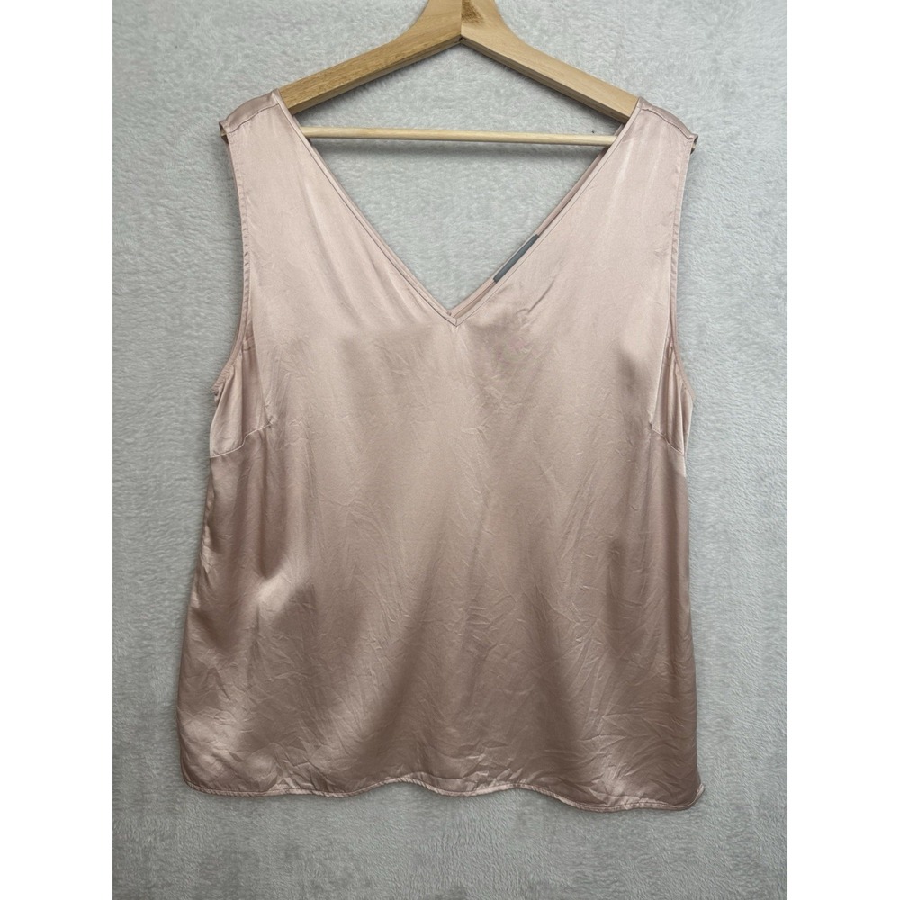 Ravella Blush Pink 100% Silk Tank Top XL V-Neck Quiet Luxury Elevated Basics